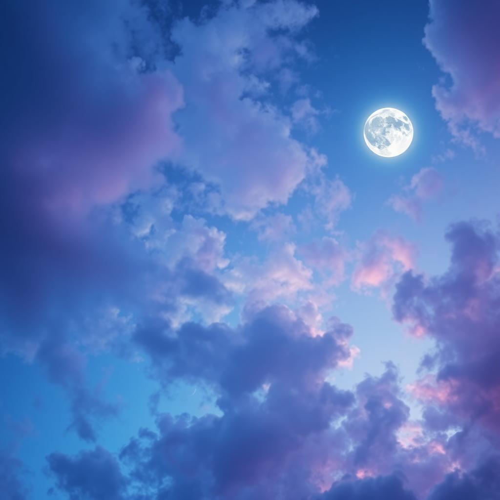 A stunning sky filled with blue and purple clouds, creating a vibrant and mystical atmosphere