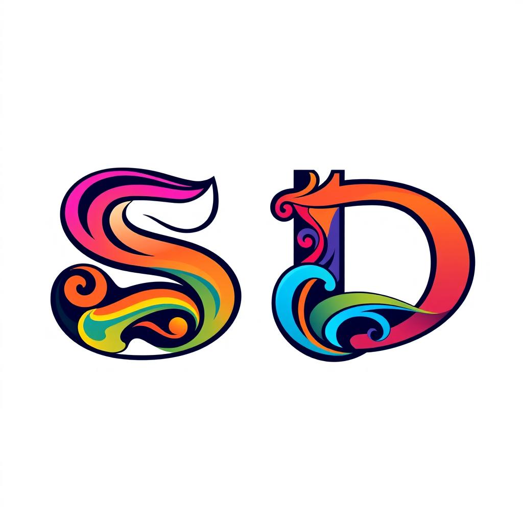 Create a stylized design for the letters 'S' and 'D' that mirrors the artistic design of letter 'I' shown earlier