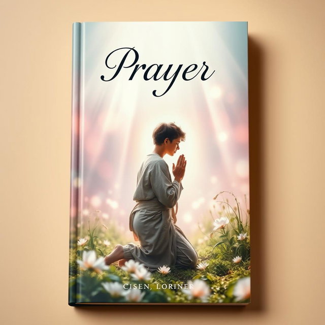 A book cover featuring a serene and mystical scene of a person praying
