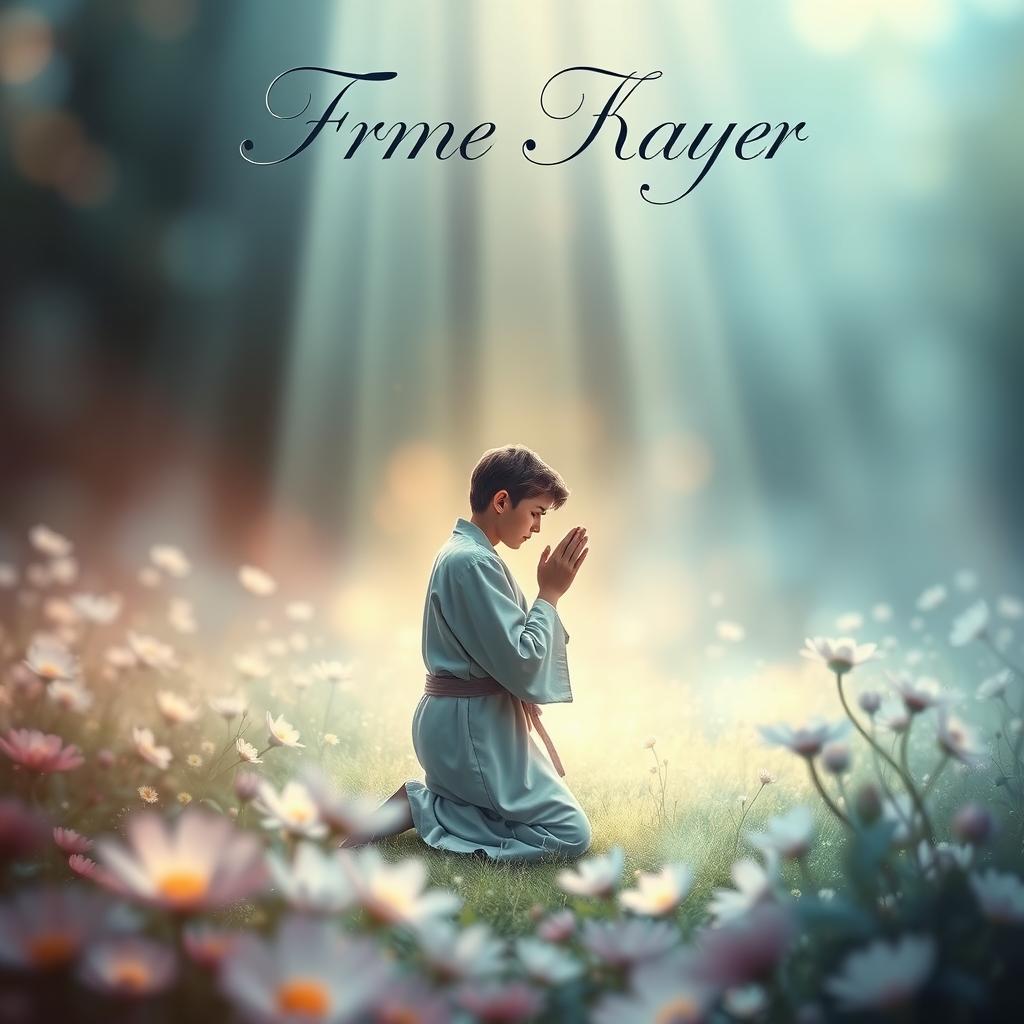A book cover featuring a serene and mystical scene of a person praying
