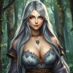 A beautiful Ukrainian cleric healer girl with an enchanting kind demeanor, slim build, and majestic presence