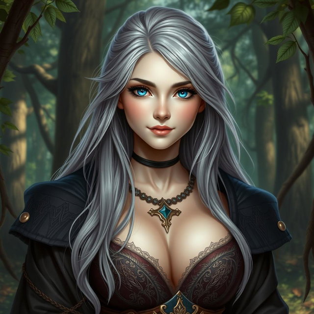 A beautiful Ukrainian cleric healer girl with an enchanting kind demeanor, slim build, and majestic presence