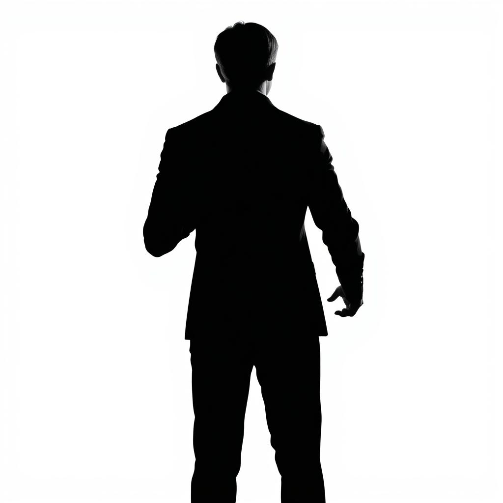 A striking silhouette of a prince seen from behind on a pure white background
