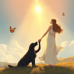 A religious fantasy story illustration featuring a man holding a woman's hand, both gazing up at the sky