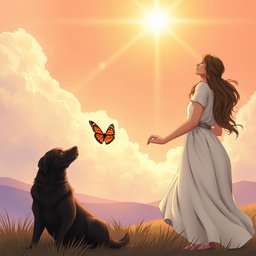 A religious fantasy story illustration featuring a man holding a woman's hand, both gazing up at the sky