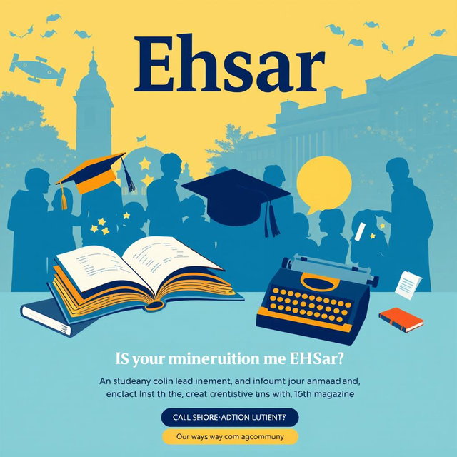 A vibrant and engaging poster for a student recruitment campaign for a magazine named 'Ehsar'