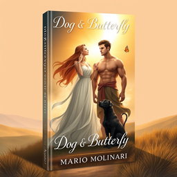 A captivating book cover design for 'Dog & Butterfly' by Mario Molinari, featuring a religious fantasy scene with a young woman and a strong young man standing together in a serene setting