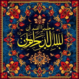 A vibrant and eye-catching poster featuring Persian calligraphy, beautifully illustrated with traditional Persian motifs such as paisley patterns and floral designs