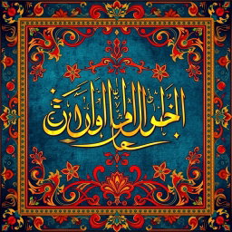 A vibrant and eye-catching poster featuring Persian calligraphy, beautifully illustrated with traditional Persian motifs such as paisley patterns and floral designs