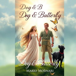 An enchanting book cover design for 'Dog & Butterfly' by Mario Molinari, set in a religious fantasy theme