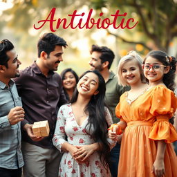 A romantic and joyful scene depicting a diverse group of friends celebrating in a vibrant outdoor setting