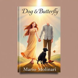 A captivating book cover design for 'Dog & Butterfly' by Mario Molinari, illustrated with a religious fantasy theme