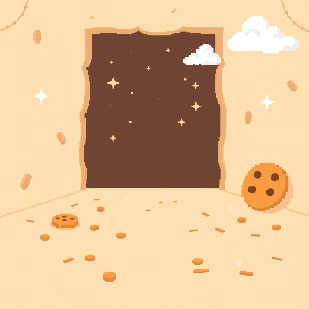 A pixel art background for a cookie clicker game in a minimalist yet atmospheric style