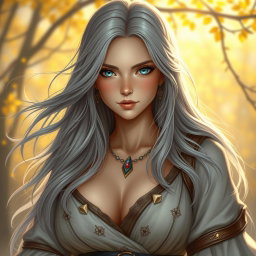 A beautiful, busty, innocent, and shy Ukrainian Sun cleric healer character