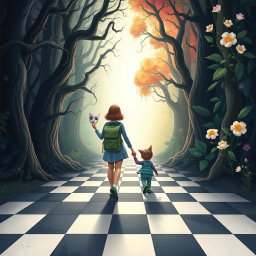 An illustrated book cover in a fantasy style featuring pastel tones, depicting an enchanted forest divided into two distinct halves