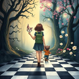 An illustrated book cover in a fantasy style featuring pastel tones, depicting an enchanted forest split into two distinct halves