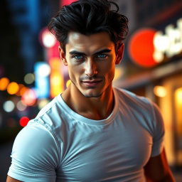 A handsome, sexy man with an athletic build, exuding confidence and charm