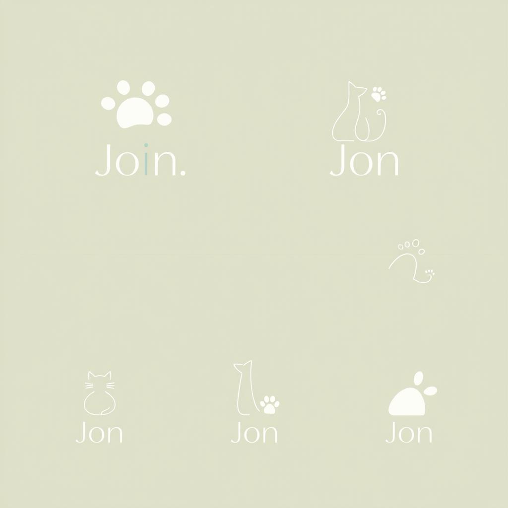 Create several minimalistic logo designs for a pet store named 'Jon'