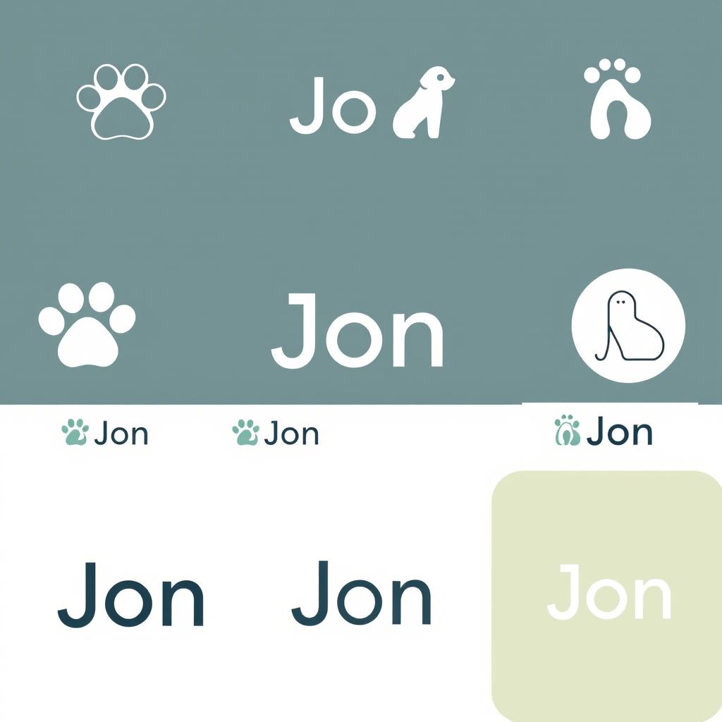 A collection of minimalistic logo designs for a pet store named 'Jon'