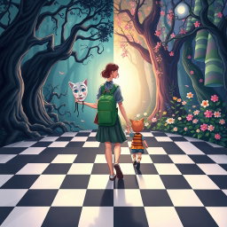 An illustrated book cover in a Disney style featuring pastel tones, depicting an enchanted forest split into two distinct sides