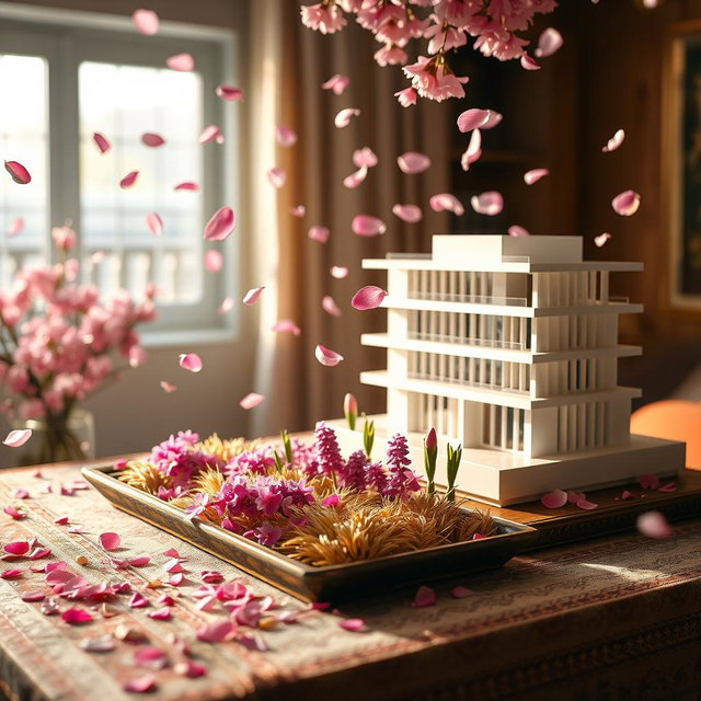 A traditional Nowruz Haft-Seen table beautifully adorned with sabzeh (sprouted wheat) and vibrant hyacinth flowers, creating a celebratory atmosphere