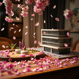A traditional Nowruz Haft-Seen table beautifully adorned with sabzeh (sprouted wheat) and vibrant hyacinth flowers, creating a celebratory atmosphere