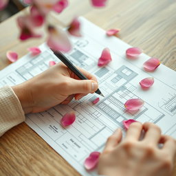 A close-up view of a hand skillfully sketching a detailed building plan on a sheet of paper