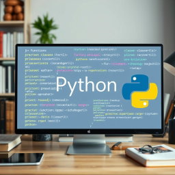 A collage of significant and meaningful Python code snippets displayed artistically on a computer screen