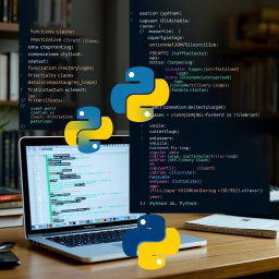A collage of significant and meaningful Python code snippets displayed artistically on a computer screen