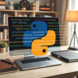 A collage of significant and meaningful Python code snippets displayed artistically on a computer screen