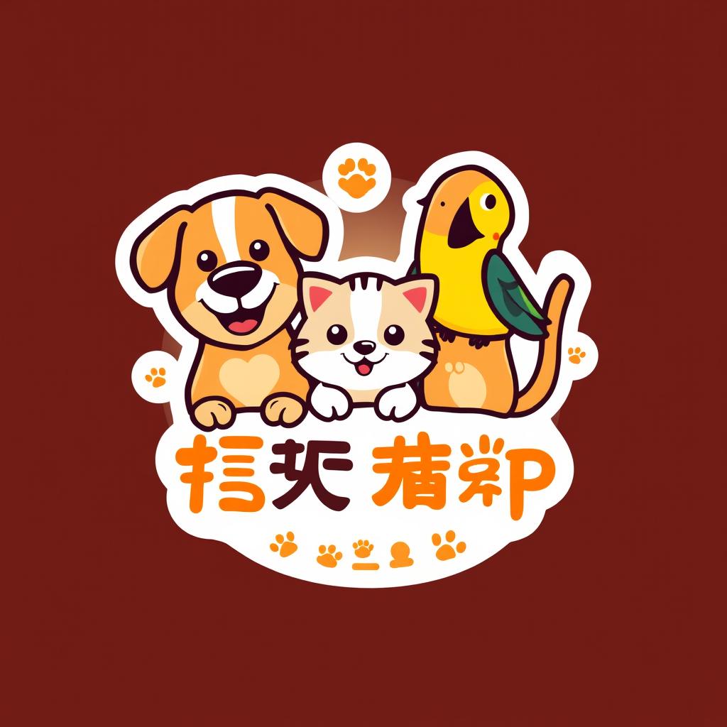 A logo design for a pet shop named 'جان' featuring cute and playful animals such as a dog, cat, and a bird