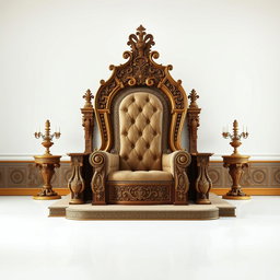 A grand throne room featuring an ornate, antique throne designed for a king