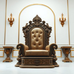 A grand throne room featuring an ornate, antique throne designed for a king