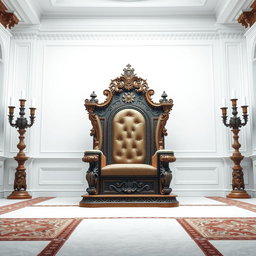 A grand throne room featuring an ornate, antique throne designed for a king