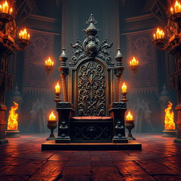 A majestic king's throne room featuring a grand throne adorned with intricate carvings