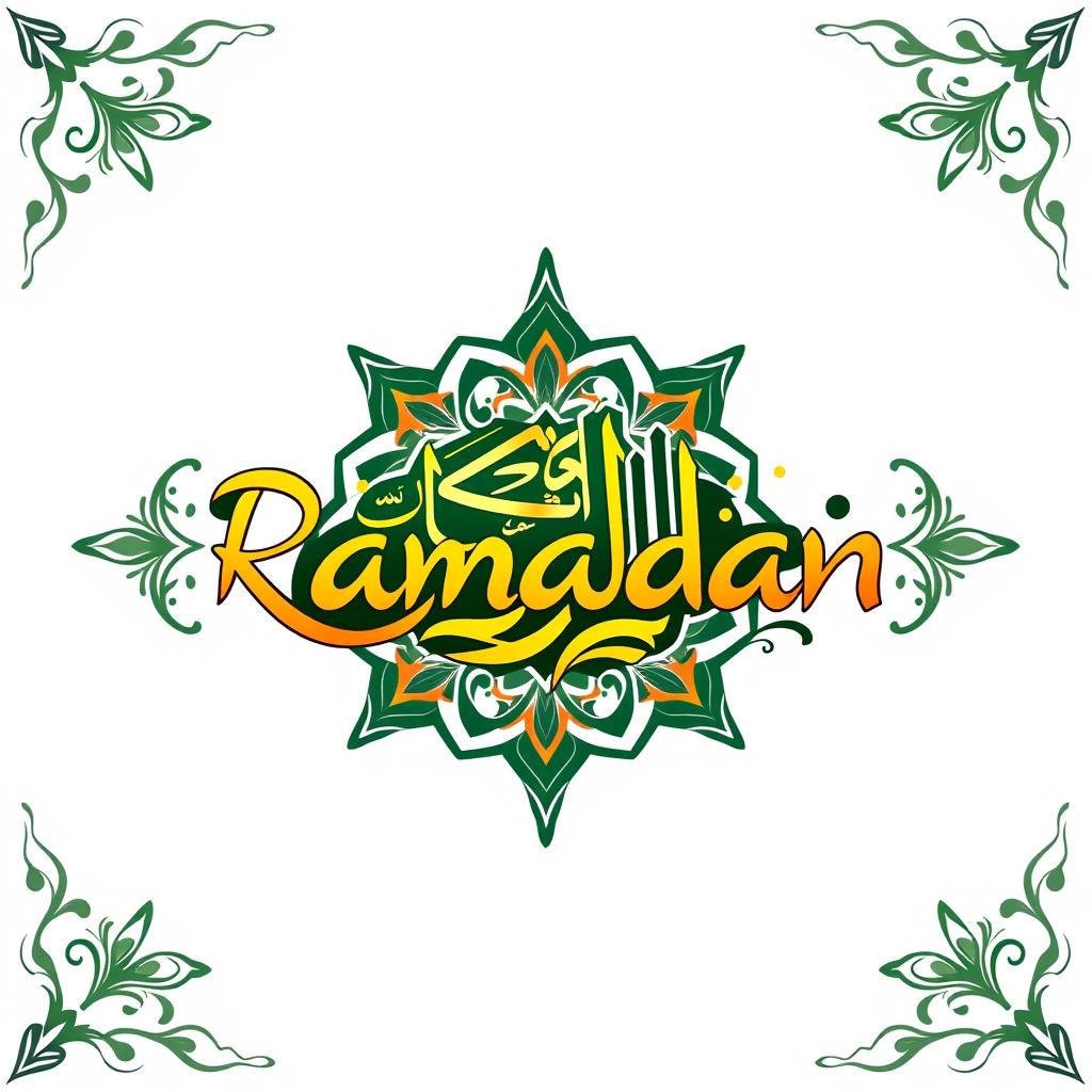 A visually striking and beautiful Islamic logo prominently featuring the word "Ramadan"