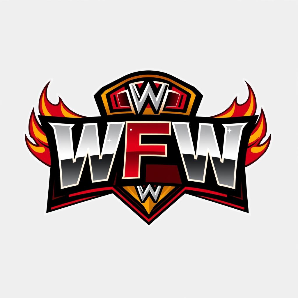 A customized wrestling logo featuring the initials 'WFW' in bold, dynamic typography