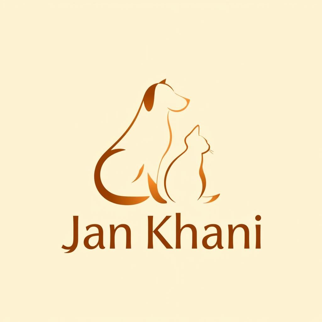 A minimalist logo design for a pet store named 'جان خانگی' (Jan Khani), featuring a sleek and simple design that includes stylized silhouettes of common pets, such as a dog and a cat, intertwined subtly
