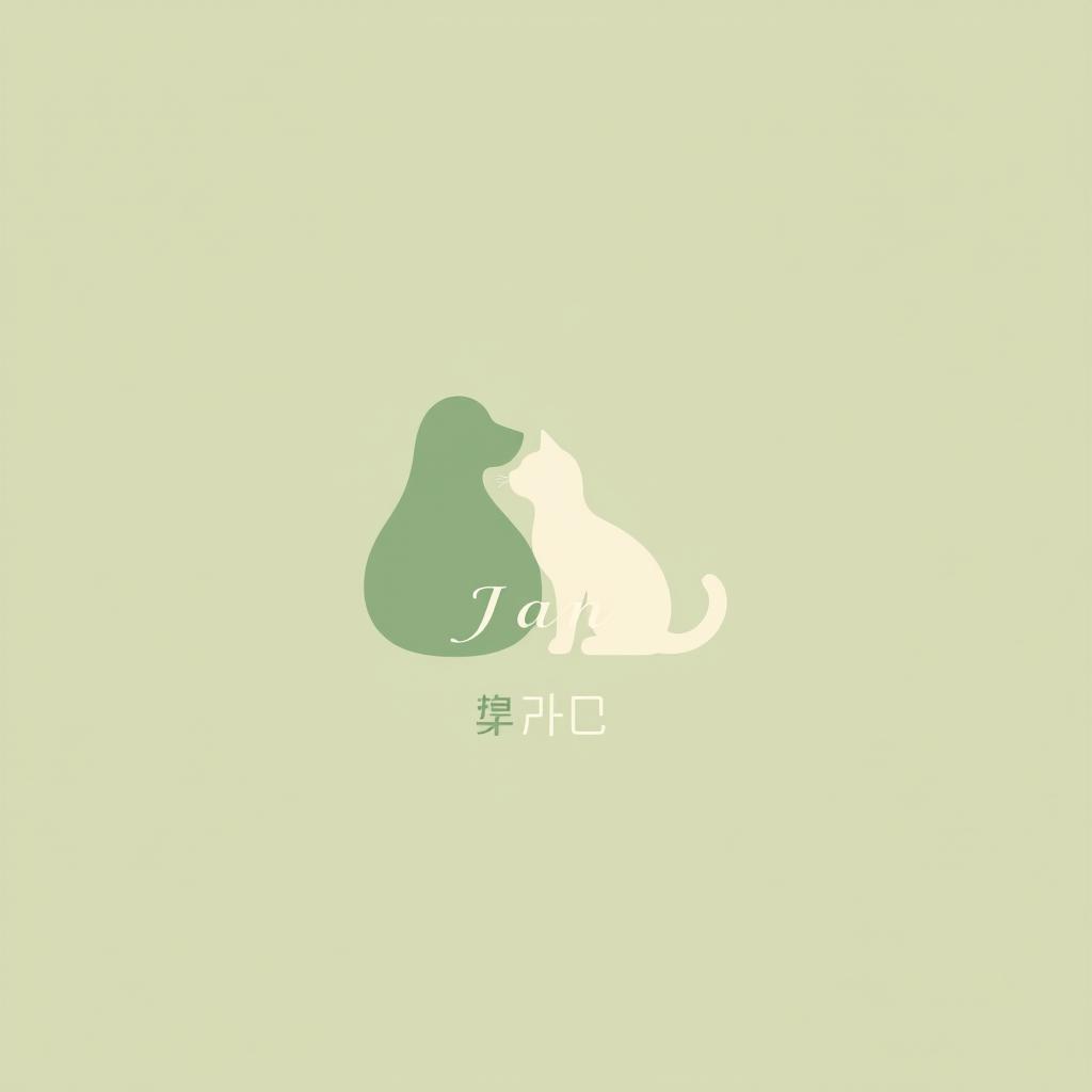 A minimalist logo design for a pet store named 'جان' (Jan), featuring a sleek and simple layout with a stylized silhouette of a dog and cat intertwined