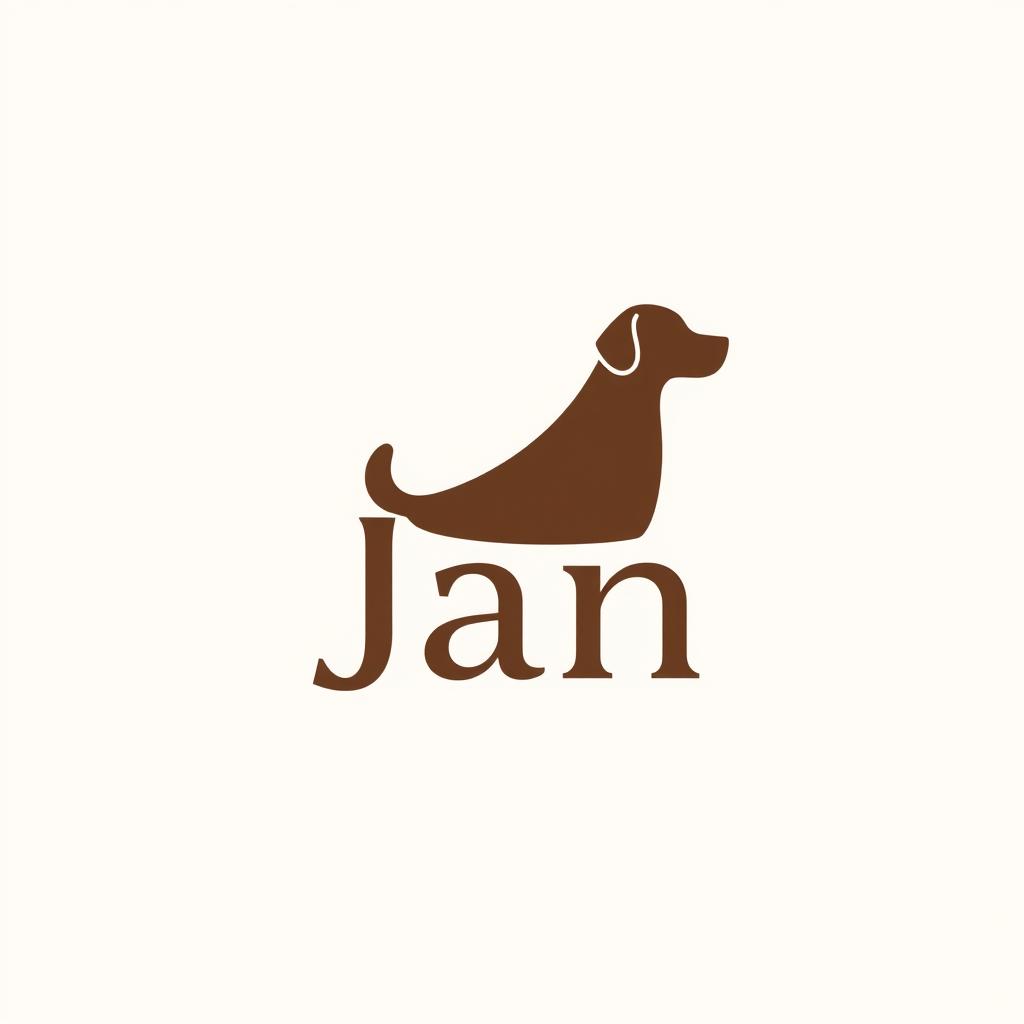 A minimalistic logo design featuring a stylized representation of a dog for a pet store named 'Jan'