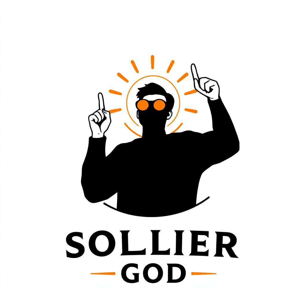 A minimal religious logo featuring a male silhouette entirely in black, with his right arm extended upwards and pointing with his index finger