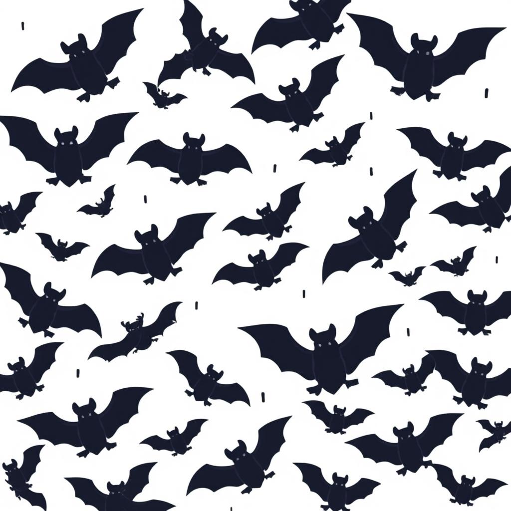 A whimsical illustration of bats raining down against a pure white background