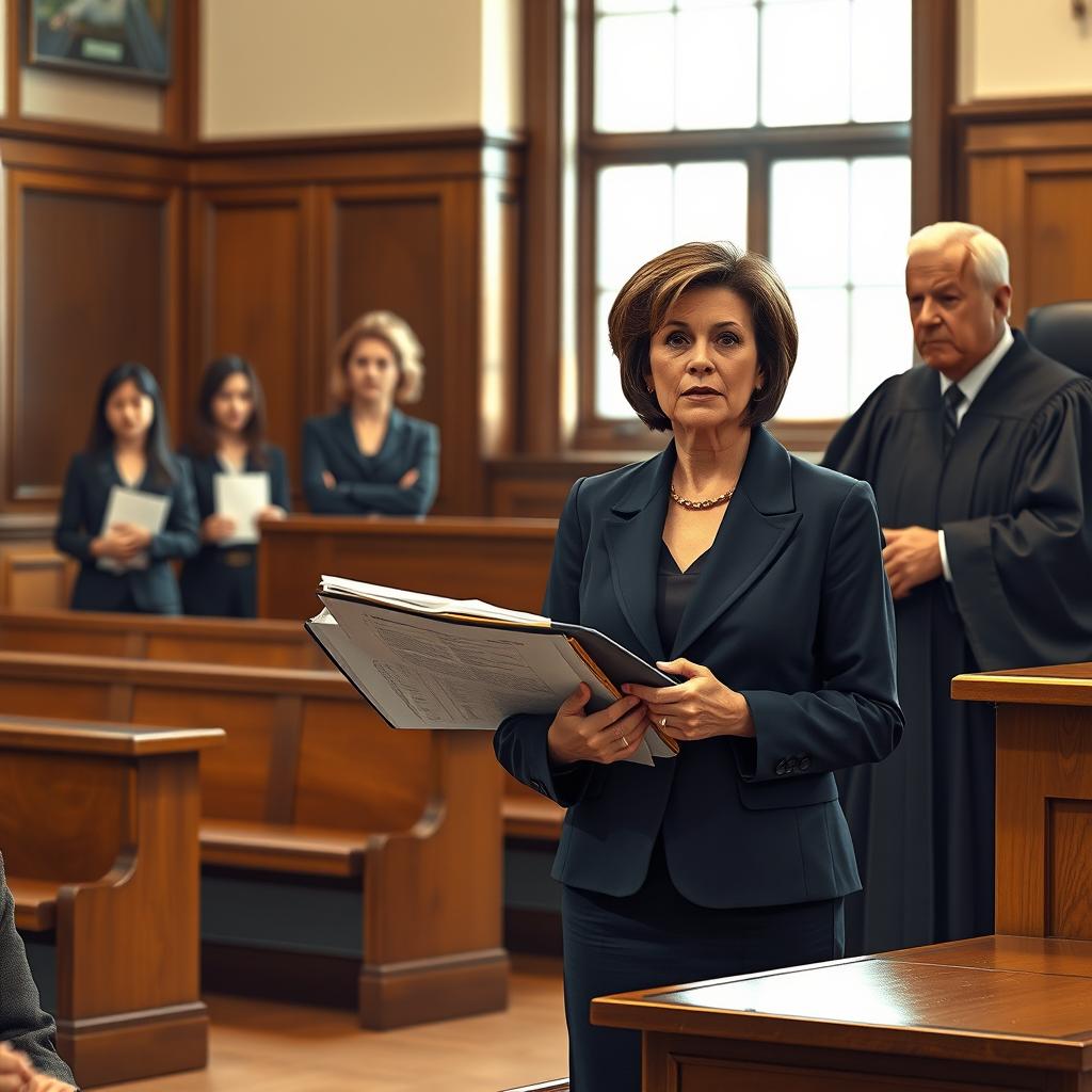 The former president of Adif stands in a courtroom, presenting her testimony to a judge