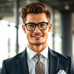 A handsome man wearing stylish glasses and a tailored suit, exuding confidence and sophistication