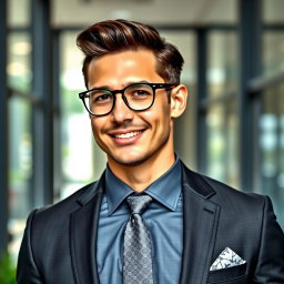 A handsome man wearing stylish glasses and a tailored suit, exuding confidence and sophistication