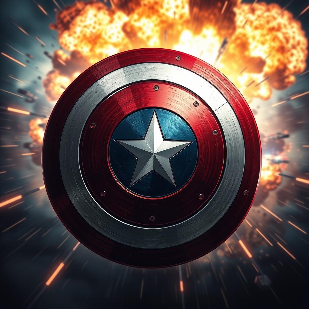 A highly detailed and vivid representation of Captain America's shield, featuring the iconic star and stripes design in red, white, and blue