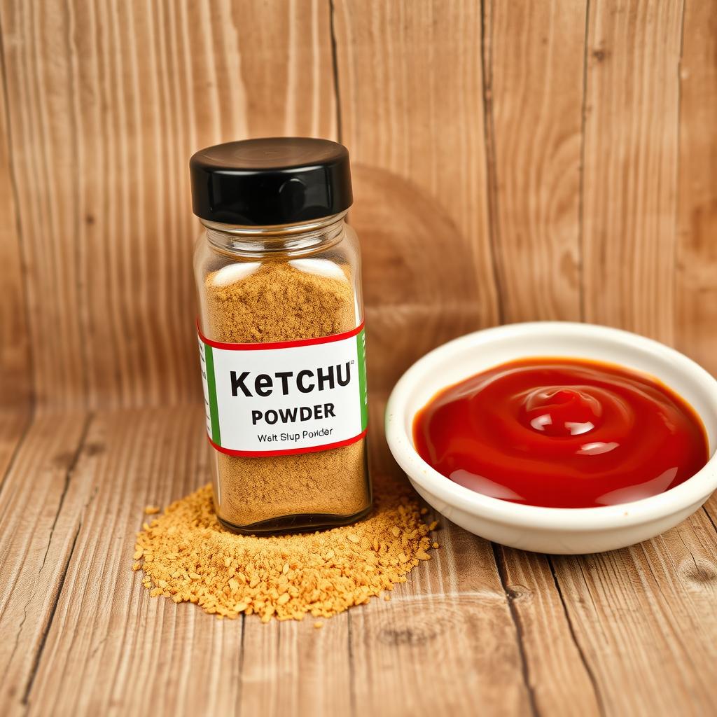 A product image of ketchup powder neatly placed in a spice container