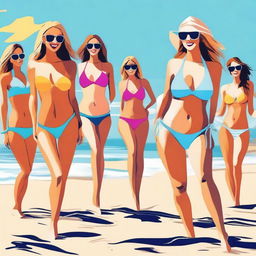 This is a high-quality digital art image showcasing women in bikinis