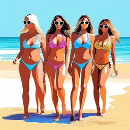 This is a high-quality digital art image showcasing women in bikinis