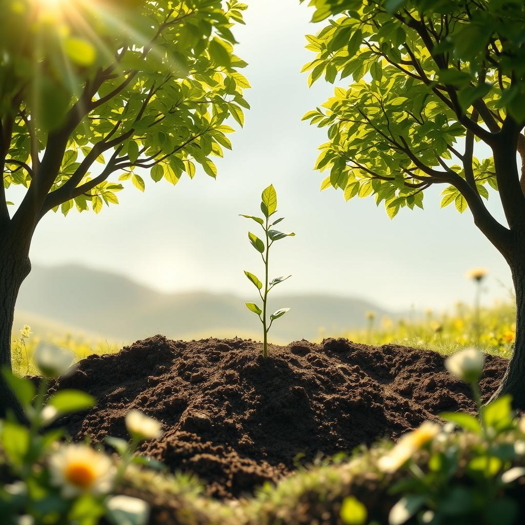 A symbolic and visually captivating representation of the Persian celebration of tree planting day on 15 Esfand 1403, focusing on themes of change, self-awareness, and transformation